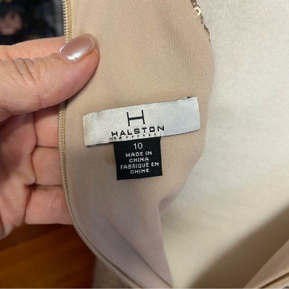 Halston Heritage Gold Sequin Halter Mini Dress Size 10 Champagne Party Cocktail - Picture 5 of 9